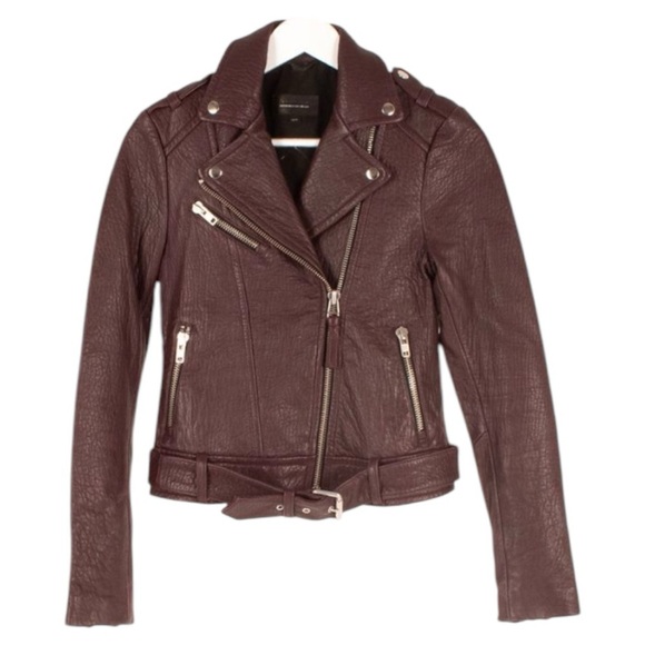 Mackage x Aritzia | Rumer Moto Leather Jacket in Maroon - Size Medium - Picture 1 of 10